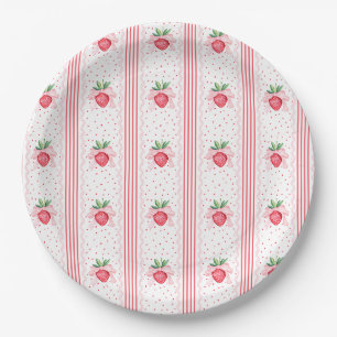 Preppy Watercolor Strawberries Berry Sweet Paper Plate