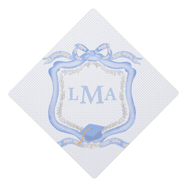 Preppy Wedgewood Monogram Graduation Graduation Cap Topper (Front)