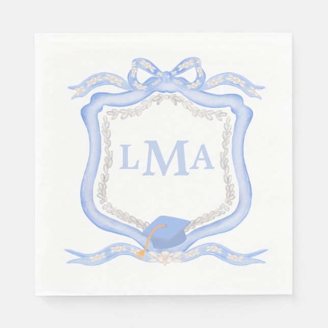 Preppy Wedgewood Monogram Graduation Napkin (Front)