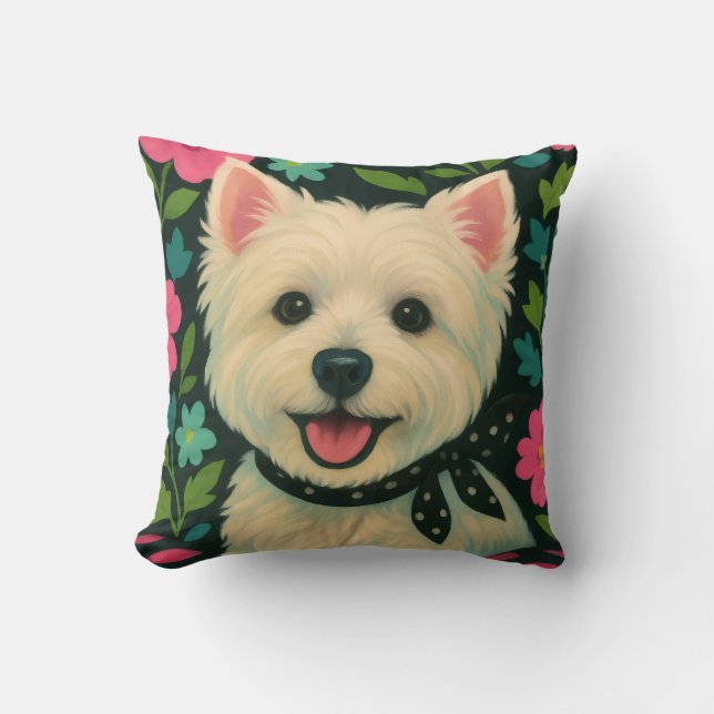 Preppy Westie Throw Pillow (Front)
