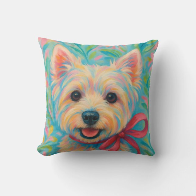 Preppy Westie Throw Pillow (Front)