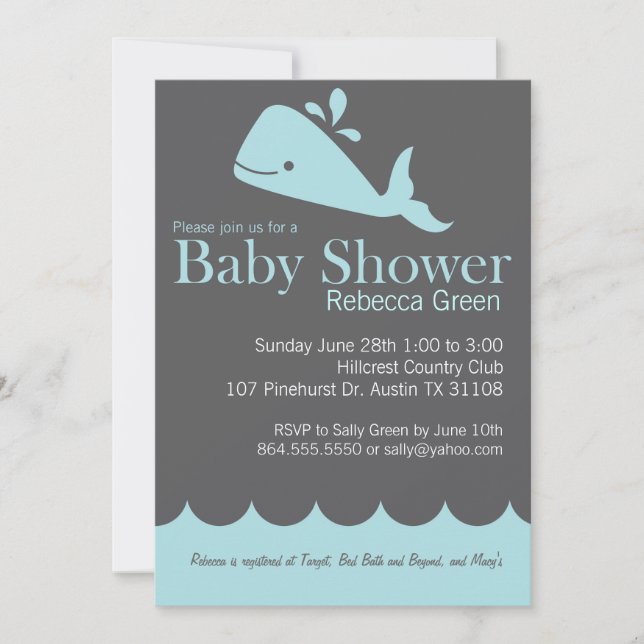 Preppy Whale Baby Shower Invitation (Front)