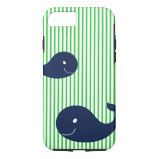 Preppy Whale Navy Green Stripe iPhone 7 case 