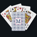 Preppy White Blue Octagon Monogram Initial Playing Cards<br><div class="desc">These preppy monogram white navy cards are perfect for hand and foot,  hearts,  poker and whichever other card game your family likes to play. Personalize with an initial. This white navy octagon pattern can be found on other items in my store,  PageCreativeDesigns.</div>
