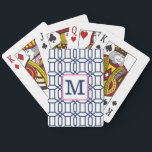 Preppy White Blue Octagon Monogram Initial Playing Cards<br><div class="desc">These preppy monogram white navy cards are perfect for hand and foot,  hearts,  poker and whichever other card game your family likes to play. Personalize with an initial. This white navy octagon pattern can be found on other items in my store,  PageCreativeDesigns.</div>
