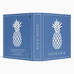 Preppy White Pineapple on Blue Binder