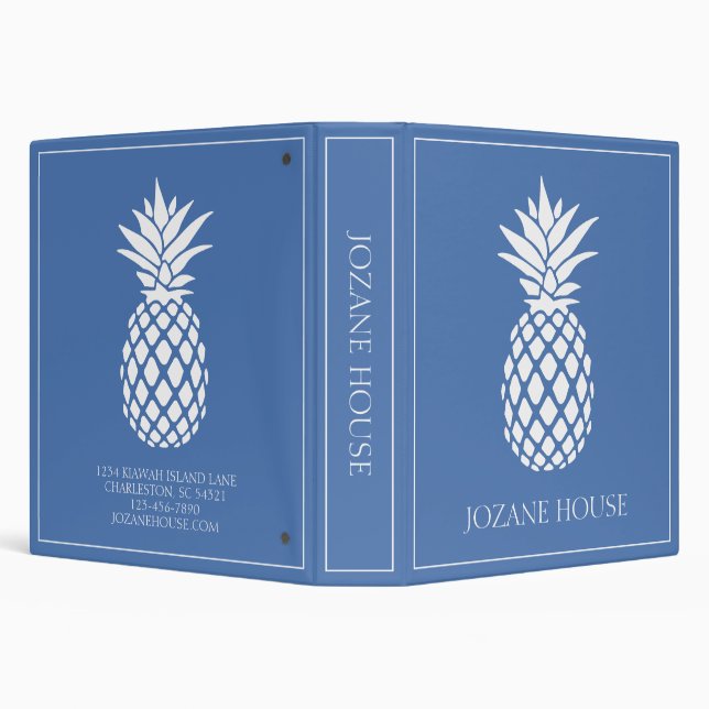 Preppy White Pineapple on Blue Binder (Background)
