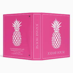 Preppy White Pineapple on Pink Binder