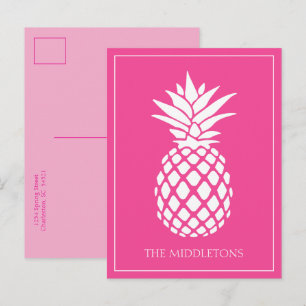 Preppy White Pineapple on Pink Postcard