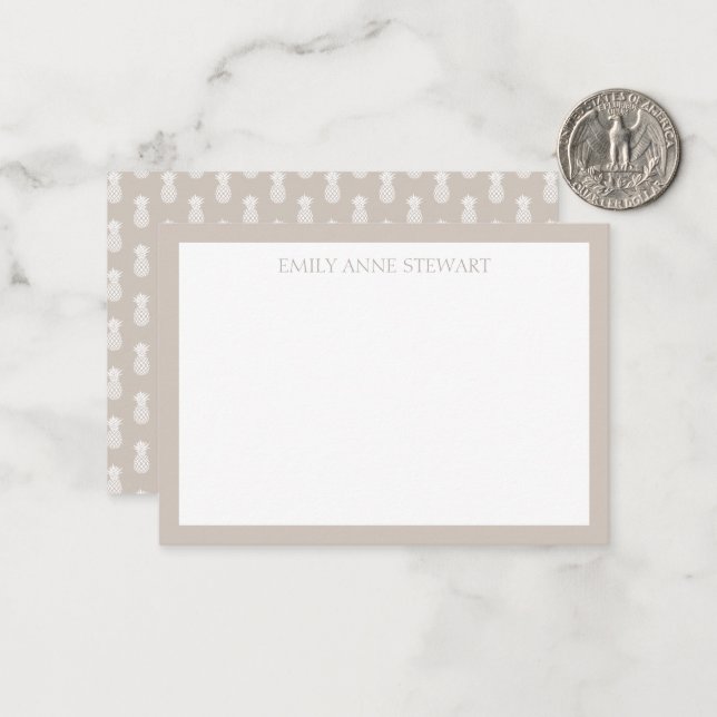 Preppy White Pineapples on Beige Card (Front/Back In Situ)