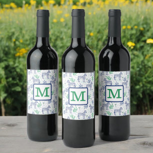 Preppy White Zebra Martinis Green Monogram Wine Label