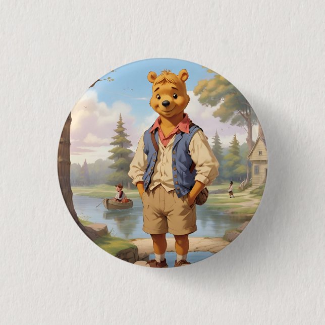 Preppy Winnie the Pooh 1 1 Inch Round Button (Front)