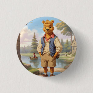 Preppy Winnie the Pooh 1 Inch Round Button
