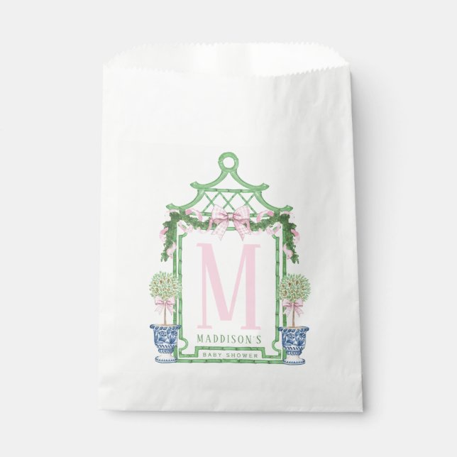 Preppy Wreath with Pink Gingham Bow | Baby Shower Favour Bag (Front)