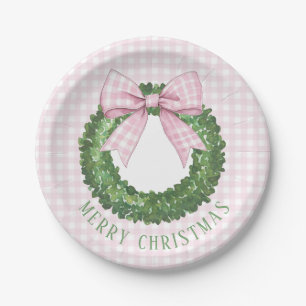 Preppy Wreath with Pink Gingham Bow  Paper Plate