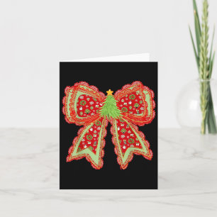 Preppy Xmas Coquette Bow Lace Merry Bright Christm Card