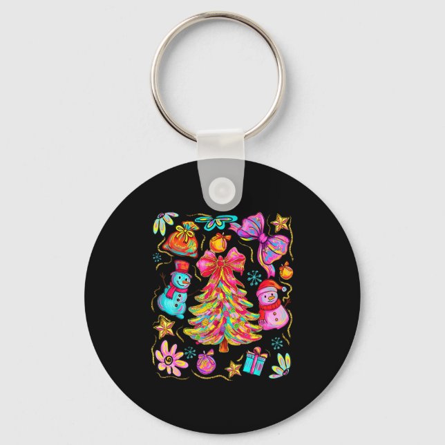 Preppy Xmas Coquette Bow Lace Merry Bright Christm Keychain (Front)