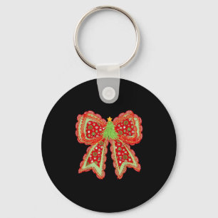 Preppy Xmas Coquette Bow Lace Merry Bright Christm Keychain