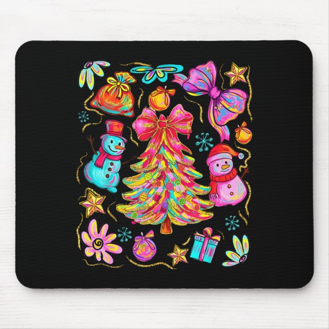 Preppy Xmas Coquette Bow Lace Merry Bright Christm Mouse Pad (Front)