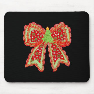 Preppy Xmas Coquette Bow Lace Merry Bright Christm Mouse Pad