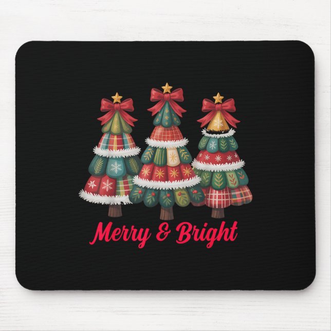 Preppy Xmas Coquette Bow Lace Merry Bright Christm Mouse Pad (Front)