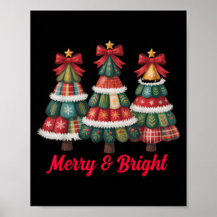 Preppy Xmas Coquette Bow Lace Merry Bright Christm Poster