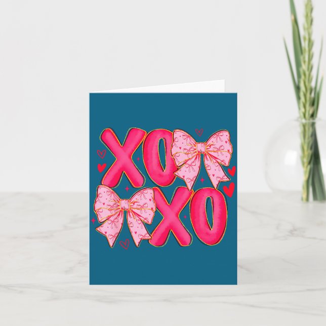 Preppy Xoxo Coquette Bow Hearts Valentine's Day Wo Card (Front)