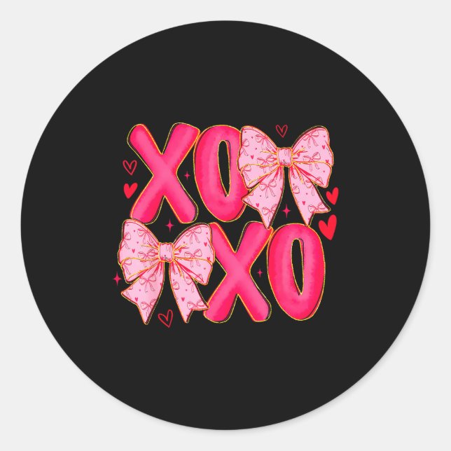 Preppy Xoxo Coquette Bow Hearts Valentine's Day Wo Classic Round Sticker (Front)