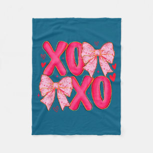 Preppy Xoxo Coquette Bow Hearts Valentine's Day Wo Fleece Blanket