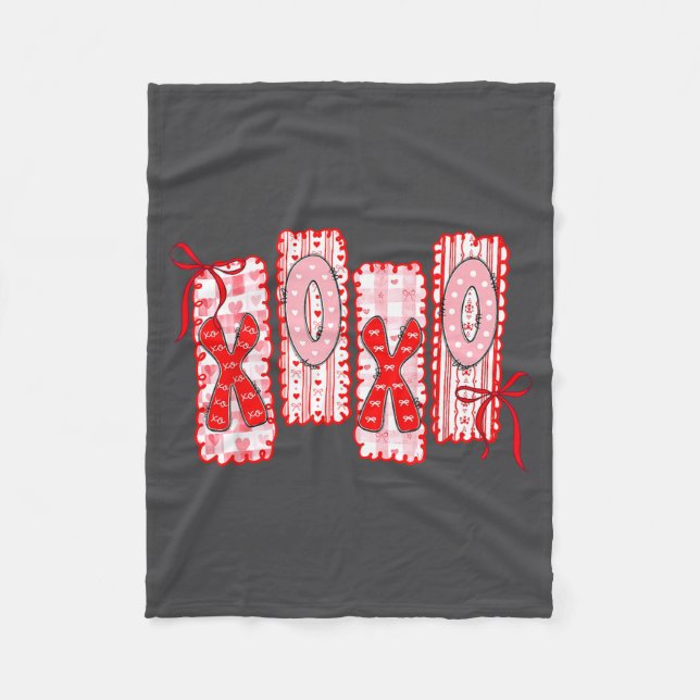 Preppy Xoxo Coquette Bow Hearts Valentine's Day Wo Fleece Blanket (Front)