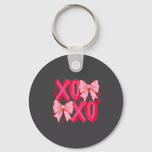 Preppy Xoxo Coquette Bow Hearts Valentine's Day Wo Keychain (Front)