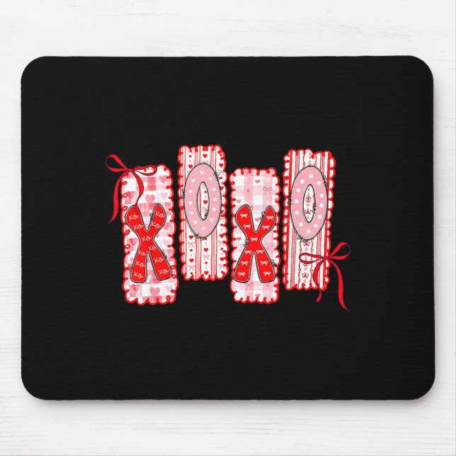 Preppy Xoxo Coquette Bow Hearts Valentine's Day Wo Mouse Pad (Front)