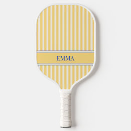 Preppy Yellow and Blue Personalized Name Striped Pickleball Paddle