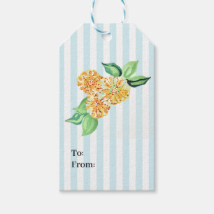 Preppy Yellow Flower Blue Stripe Gift Tags