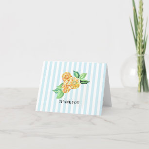Preppy Yellow Flower Blue Stripe Thank You Card