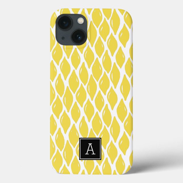 Preppy Yellow Lemon Black Monogram Personalized Case-Mate iPhone Case (Back)