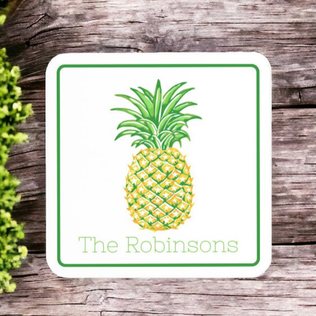 Preppy Yellow Pineaaple Personalized  Coaster (Creator Uploaded)