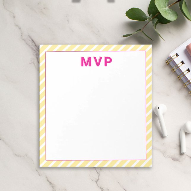 Preppy Yellow & Pink Striped Personalized Modern Notepad (Creator Uploaded)