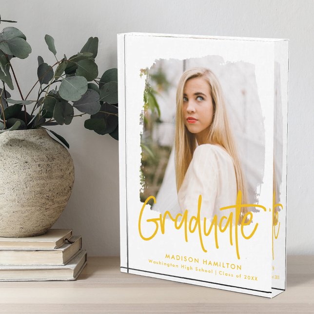 Preppy Yellow Script Graduation Photo Block (Creator Uploaded)