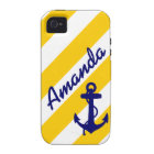 PREPPY YELLOW STRIPES BLUE ANCHOR YOUR NAME