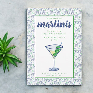 Preppy Zebra Martini White Martini Party Invitation