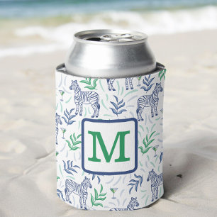 Preppy Zebra Martinis Green Monogram White Can Cooler