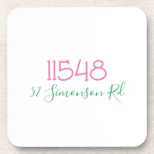 Preppy Zip Code Street Address Personalized Coaster