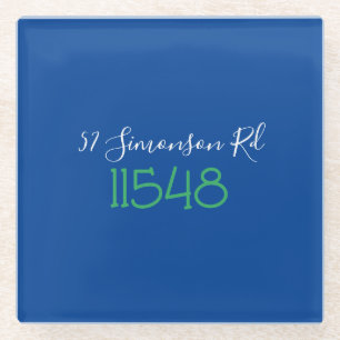 Preppy Zip Code Street Address Personalized Glass Coaster