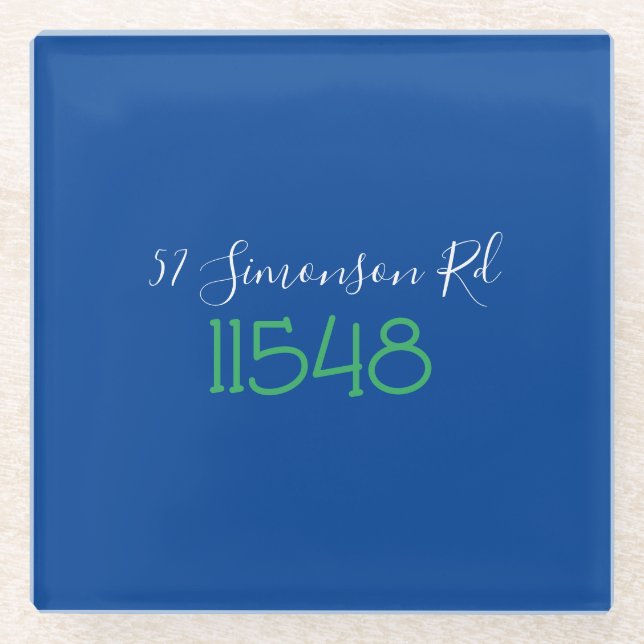 Preppy Zip Code Street Address Personalized Glass Coaster (Front)