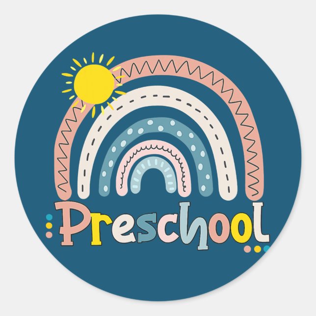 Preschool Boho Rainbow Teacher Student Last Day Classic Round Sticker (Front)