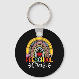 Preschool Crew Teacher Shirt - Cute Rainbow Back T Keychain