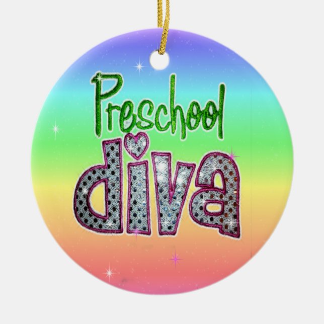 Preschool Diva School Grade Kids Girl Sparkle Ceramic Ornament (Front)