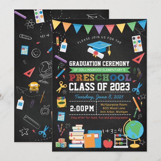 Preschool Elementary School Graduation Ceremony Invitation (Front/Back)