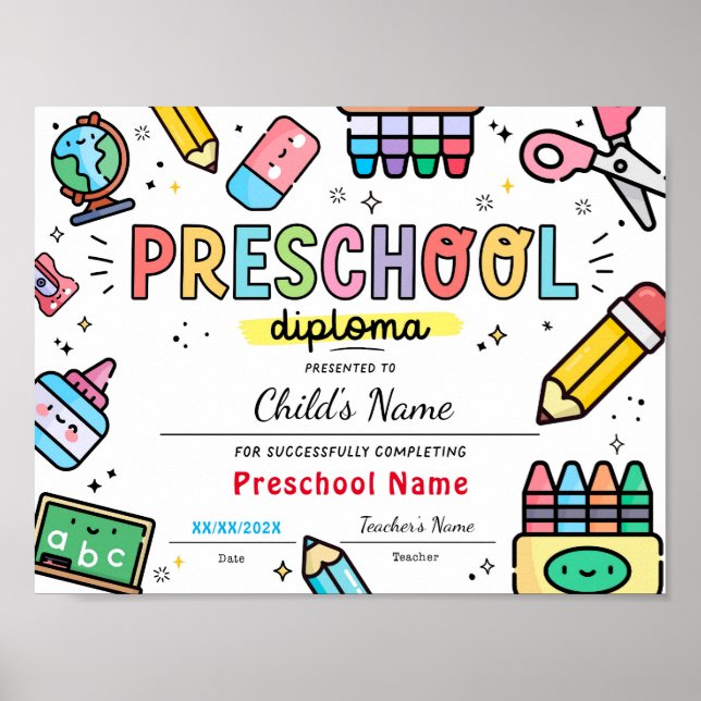 Preschool Graduation Diploma Poster (Front)